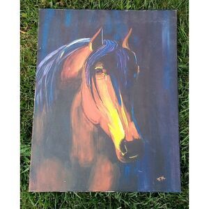 Toby Knutson "Midnight Reflection" Acrylic Canvas Signed Horse Painting 16"x20"